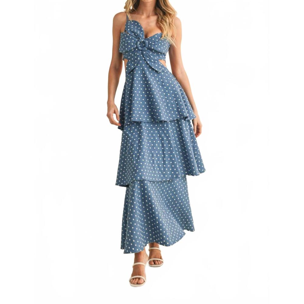 NEW KLESIS floral cutout dress in denim